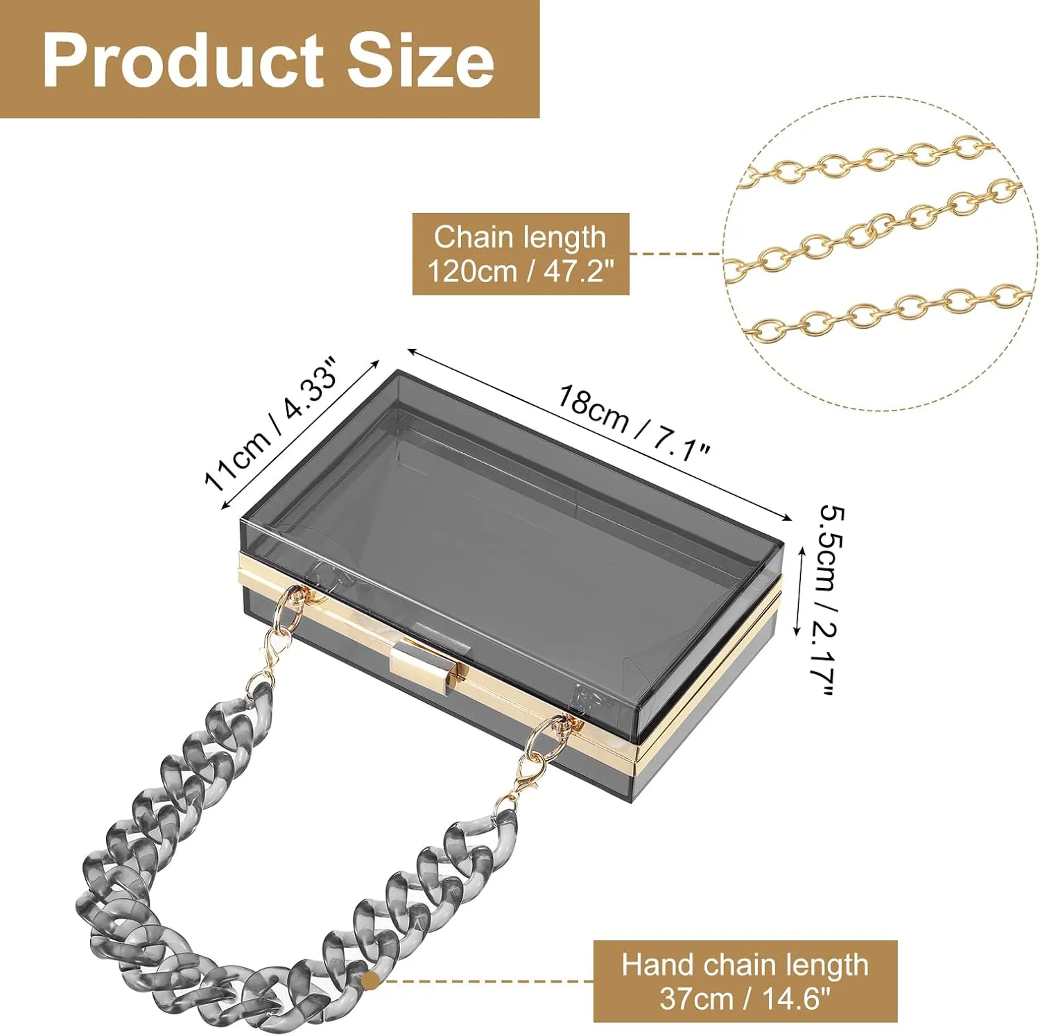 uxcell Women Acrylic Clear Clutch Purses Square Evening Handbag Crossbody Bag with Chain for Wedding Prom Party