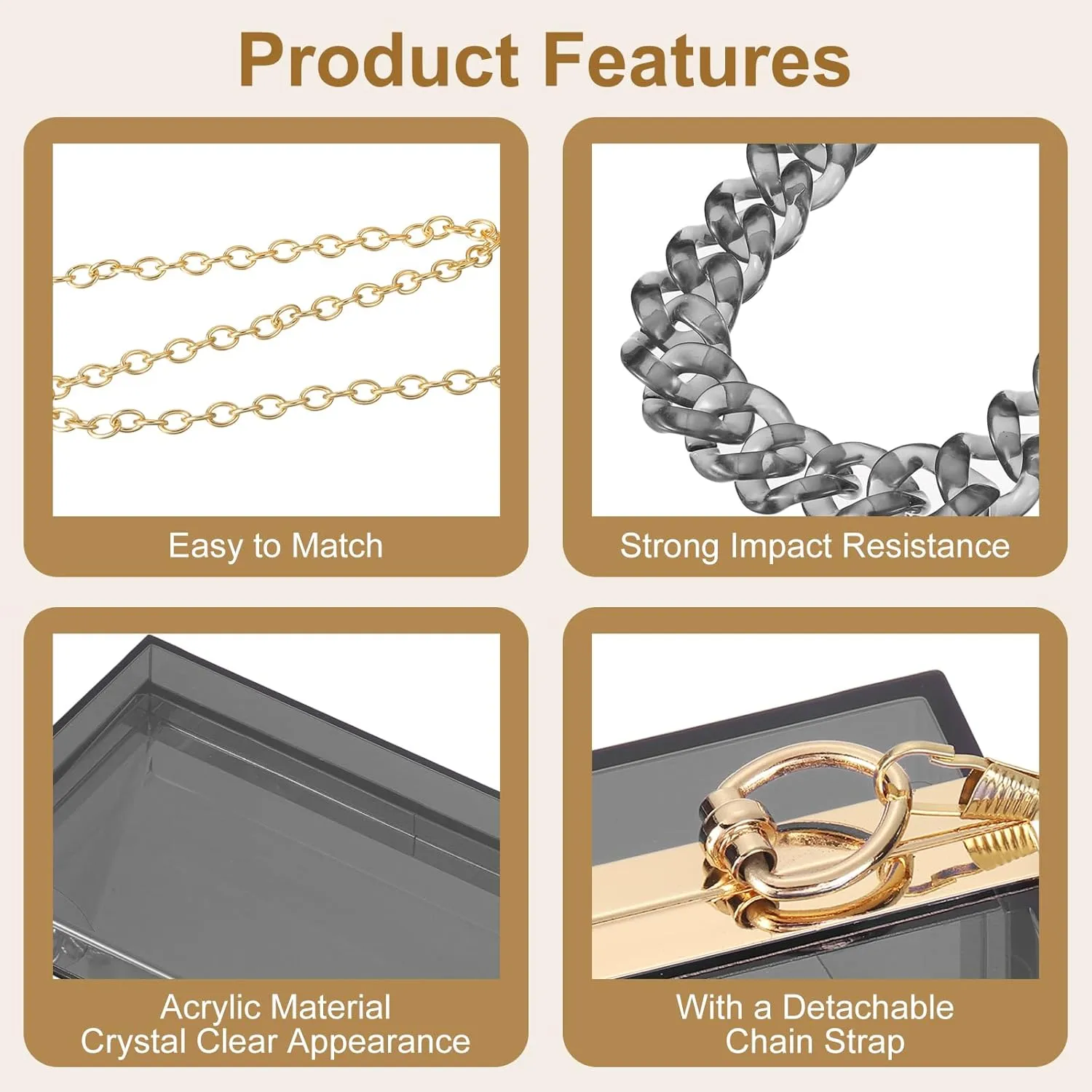 uxcell Women Acrylic Clear Clutch Purses Square Evening Handbag Crossbody Bag with Chain for Wedding Prom Party