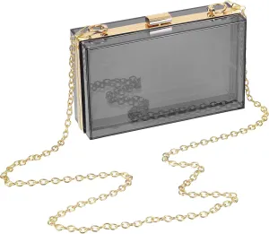 uxcell Women Acrylic Clear Clutch Purses Square Evening Handbag Crossbody Bag with Chain for Wedding Prom Party