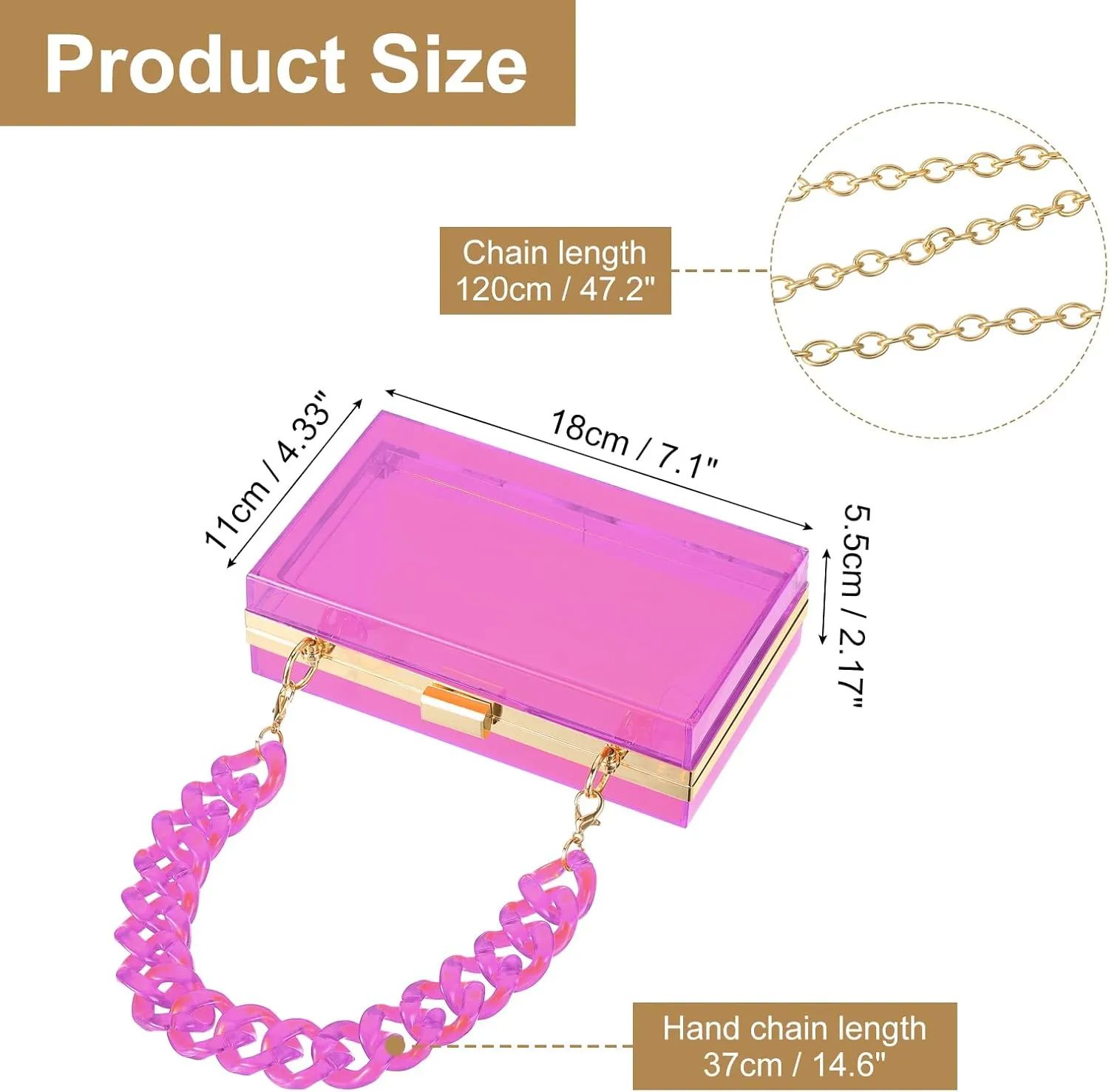 uxcell Women Acrylic Clear Clutch Purses Square Evening Handbag Crossbody Bag with Chain for Wedding Prom Party