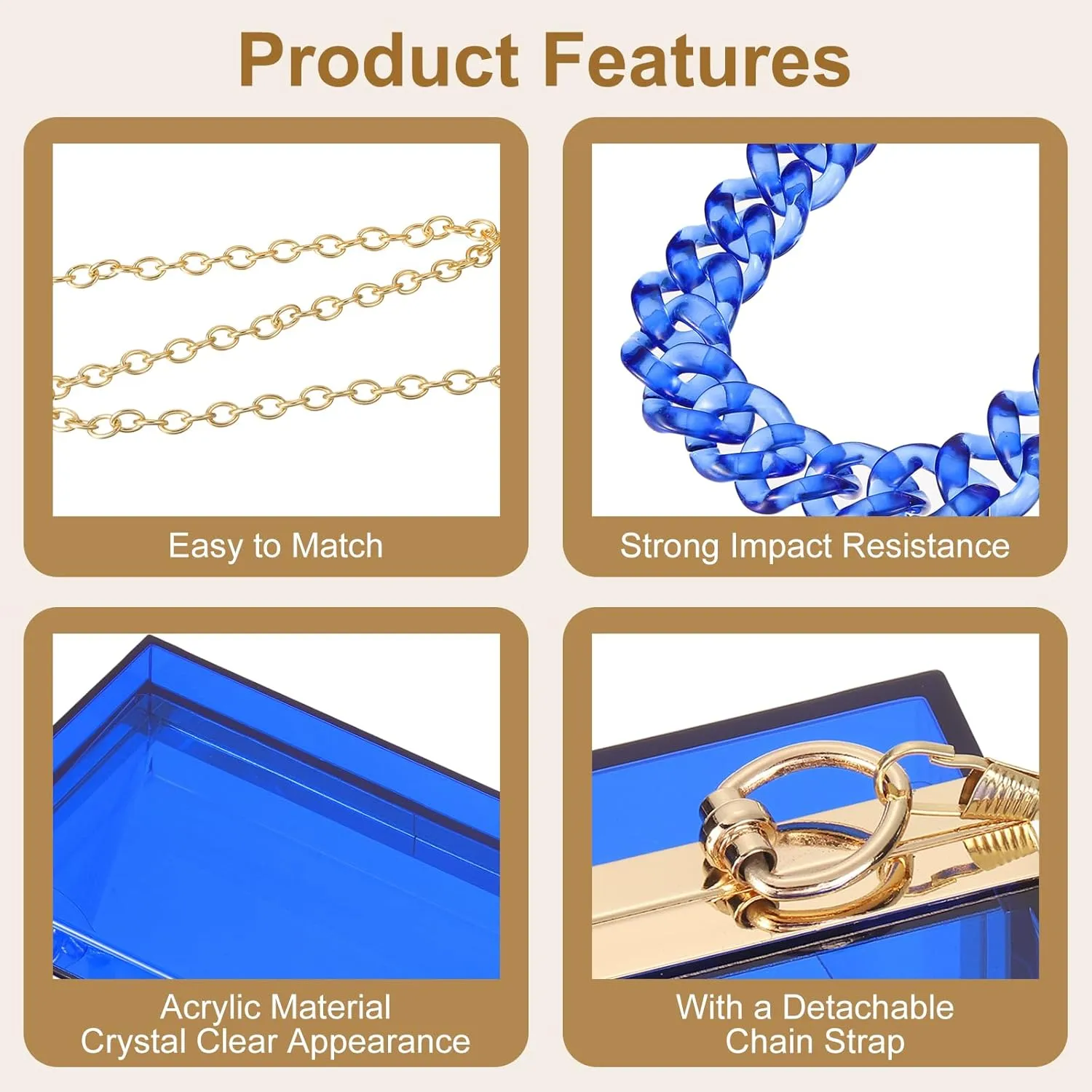 uxcell Women Acrylic Clear Clutch Purses Square Evening Handbag Crossbody Bag with Chain for Wedding Prom Party