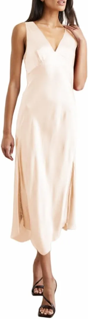 V Neck Satin Formal Midi Dress for Women Wedding Guest Cocktail Party 2025