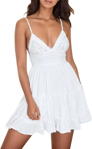 Vacation Beach Backless Color Block Sundresses for Women Summer Lace Date Night Sexy Summer Sun Dresses 2025 Bow Cute
