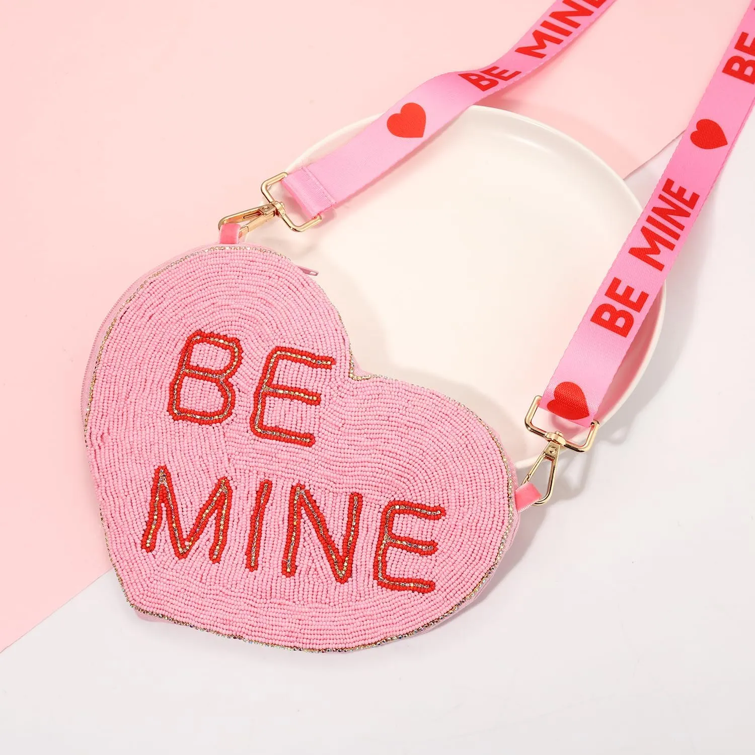 Valentine’s Day Heart Purse for Women Girls Red Pink Beaded Heart Crossbody Bag LOVE XOXO Heart Shoulder Bag Gifts