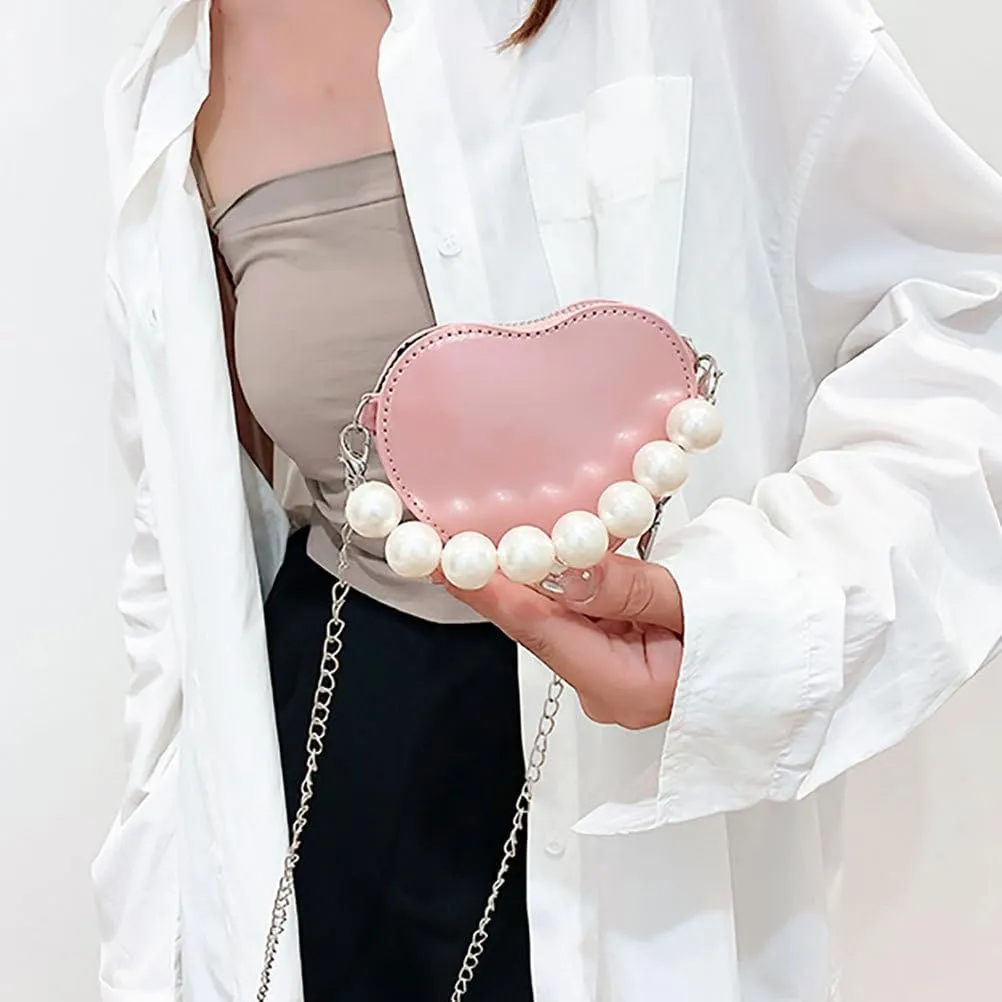 VALICLUD Love Bag Pearl Purses Trendy Crossbody Bag for Women Heart Purse Small