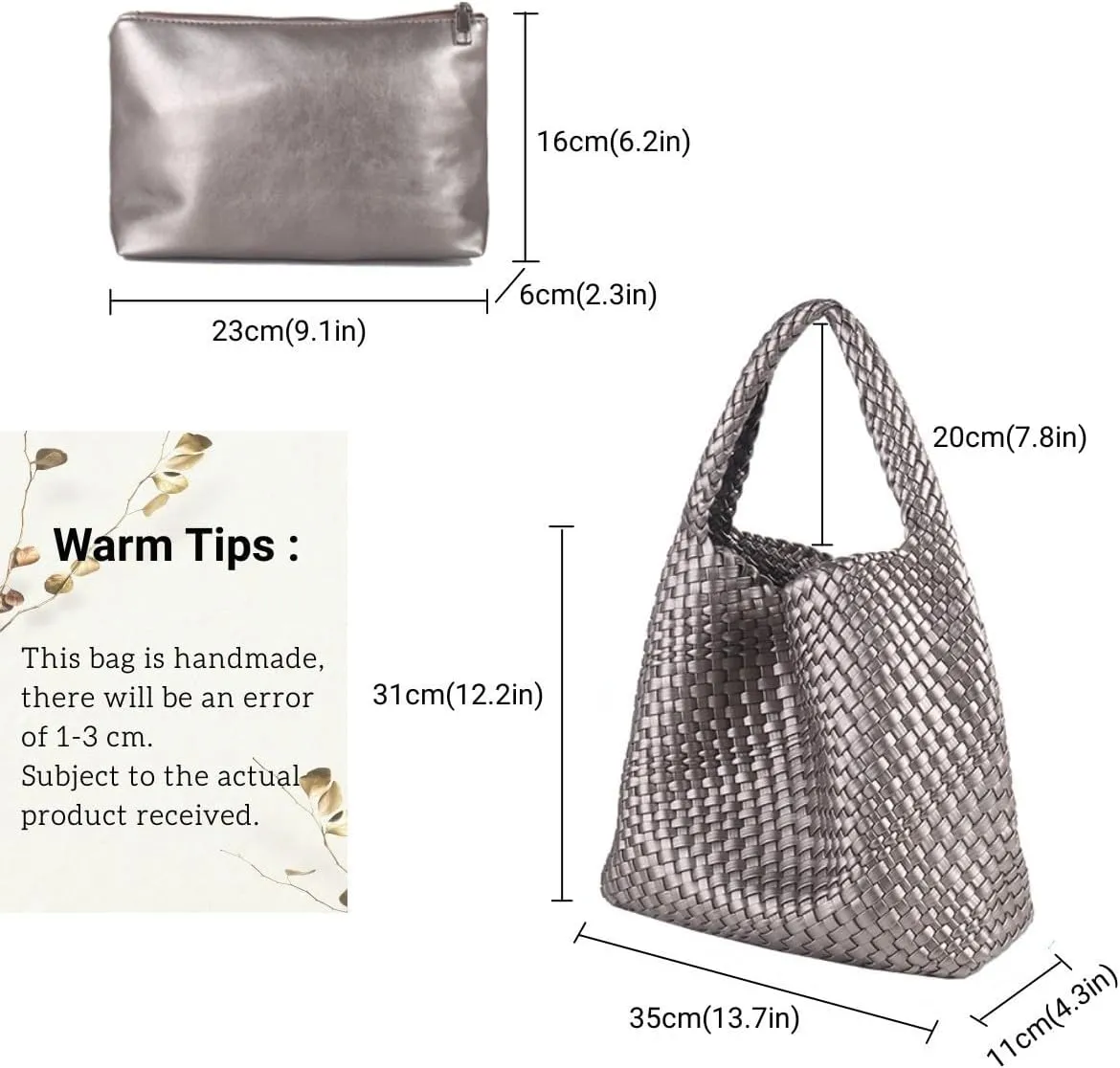 Vegan Leather Hand Woven Tote Handbag Shoulder Bag and Woven Purses Large Shopper Bag for Women