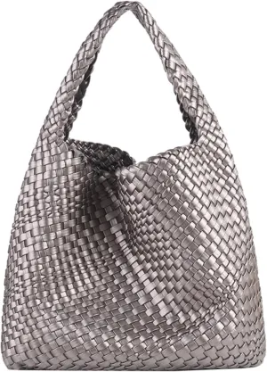 Vegan Leather Hand Woven Tote Handbag Shoulder Bag and Woven Purses Large Shopper Bag for Women