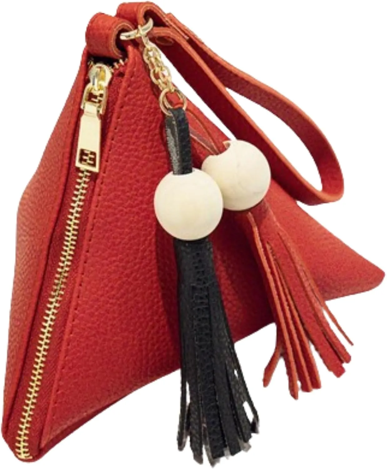 Vegan Leather Triangle Wristlet Clutch Purse Handbag - Evening Cocktail Pouch Pyramid Wallet Tassel Charm & Detachable Strip (Clutch Wristlet Hobo Handbags)