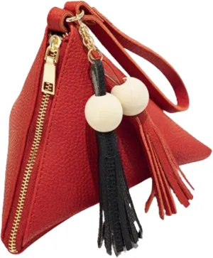 Vegan Leather Triangle Wristlet Clutch Purse Handbag - Evening Cocktail Pouch Pyramid Wallet Tassel Charm & Detachable Strip (Clutch Wristlet Hobo Handbags)