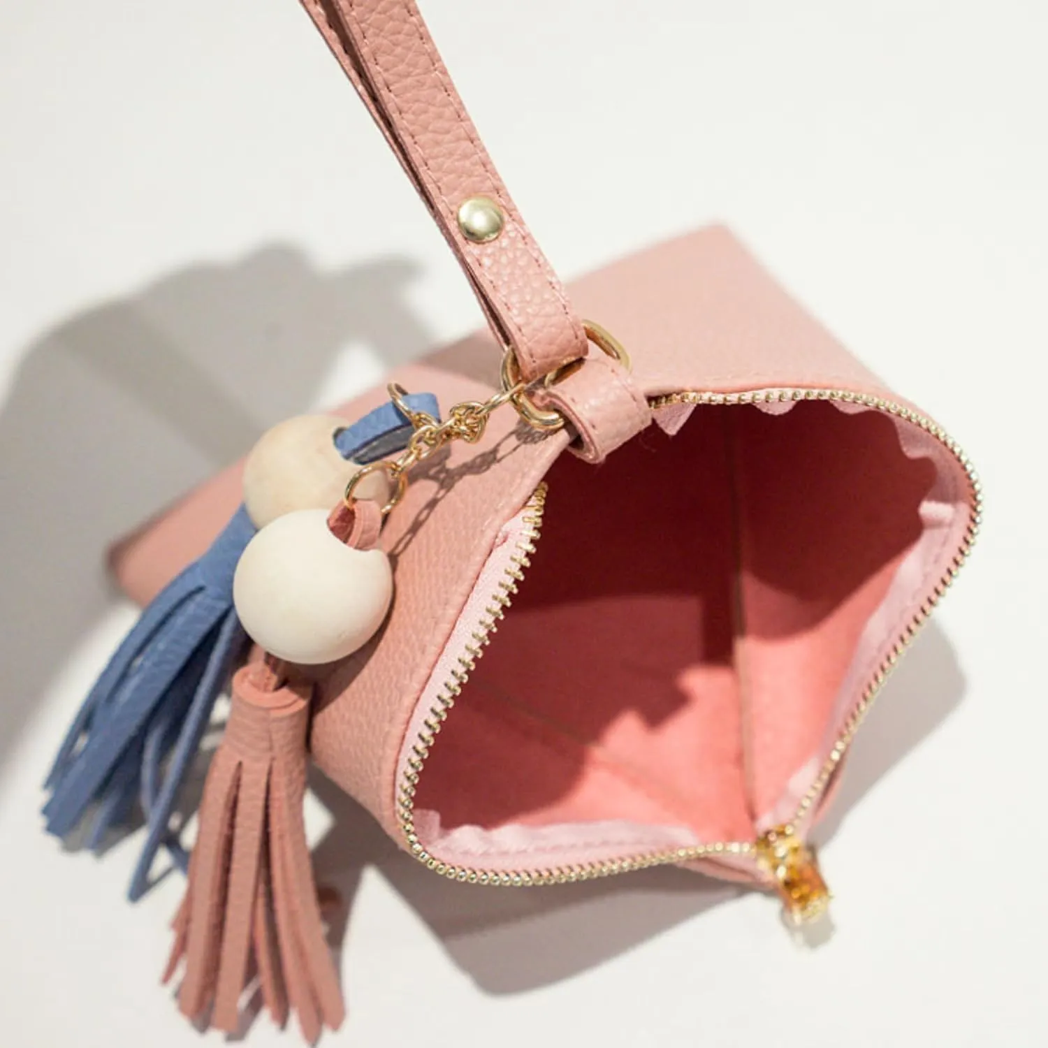 Vegan Leather Triangle Wristlet Clutch Purse Handbag - Evening Cocktail Pouch Pyramid Wallet Tassel Charm & Detachable Strip (Clutch Wristlet Hobo Handbags)
