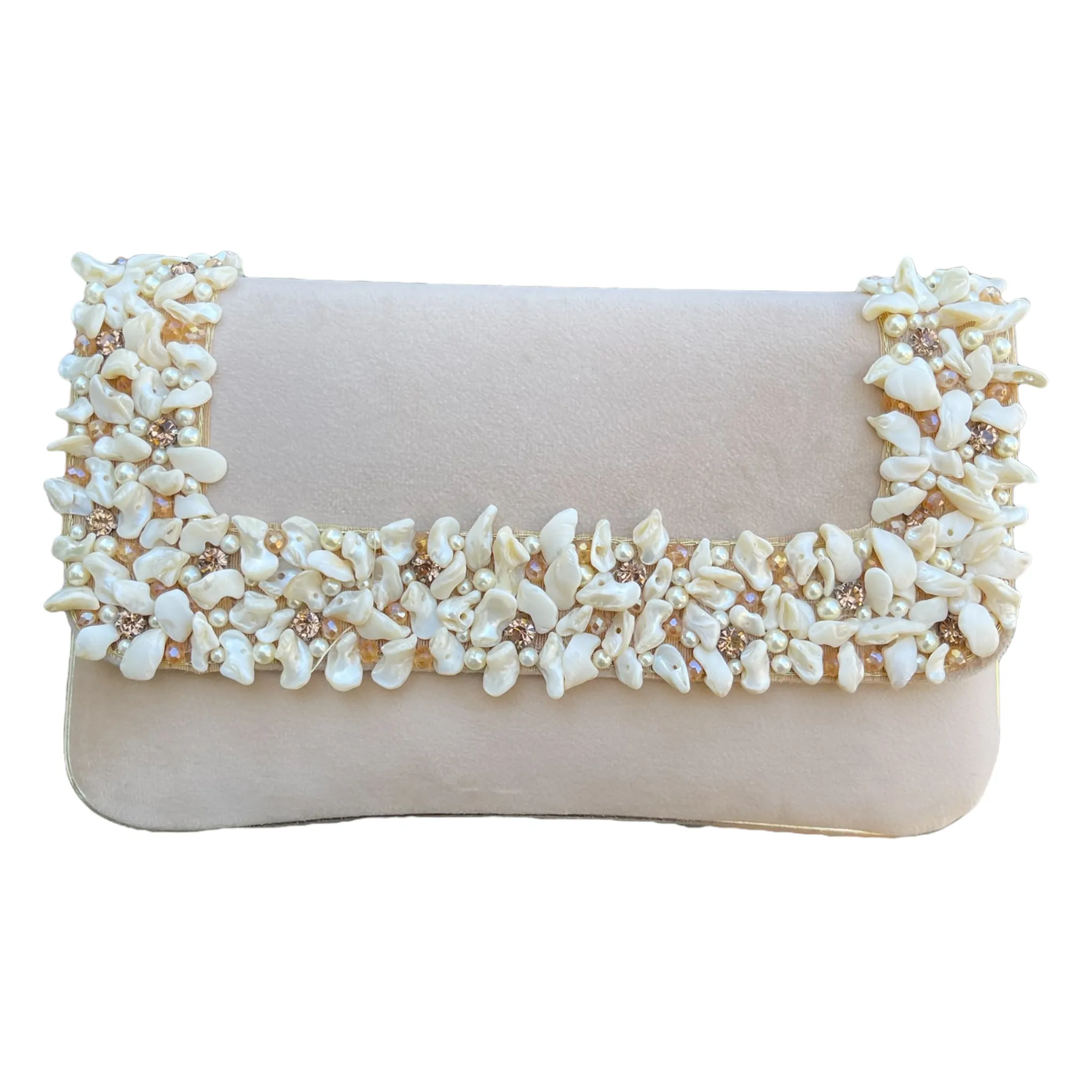 Velvet Hand Bag Purse Clutch With Baroque Pearls #HB1