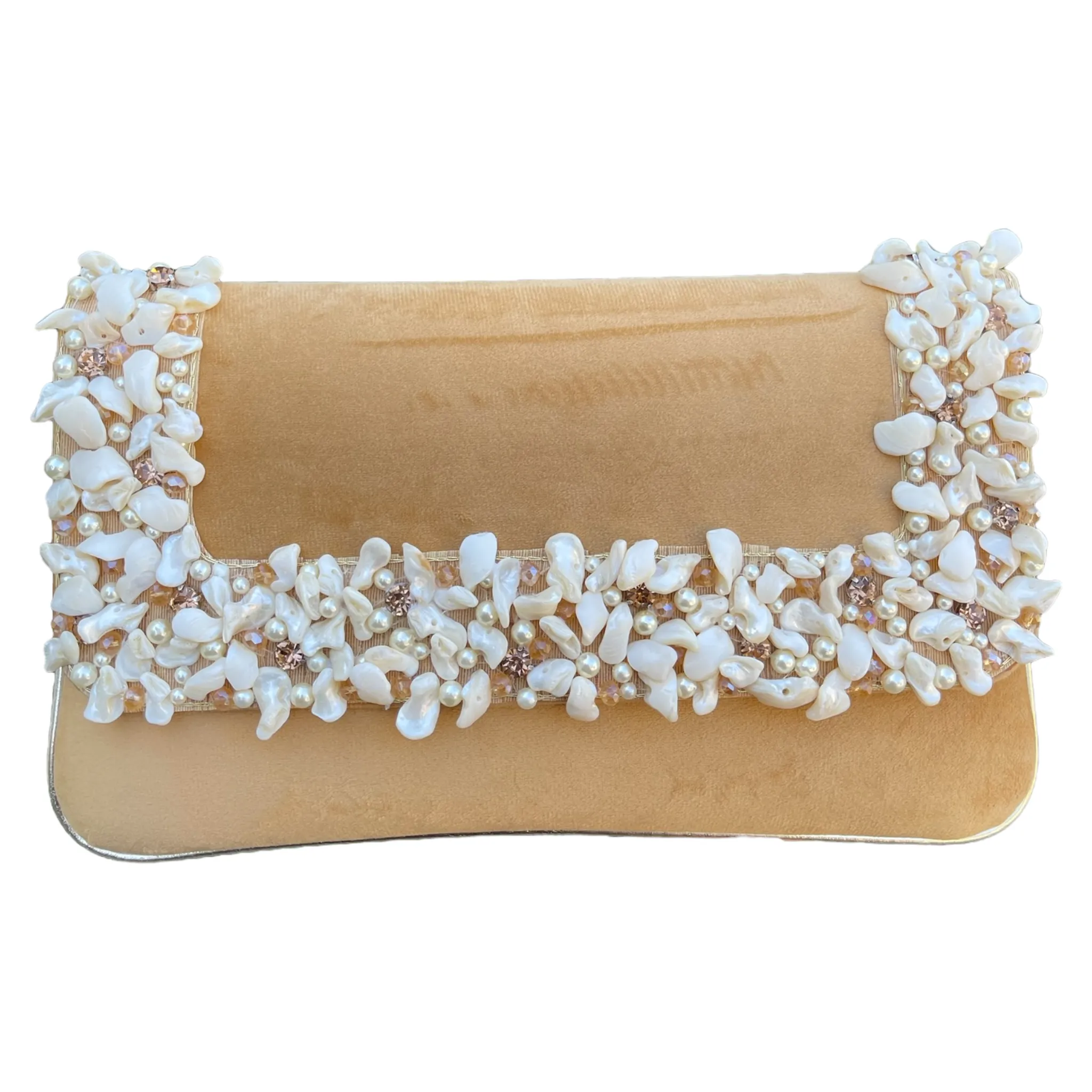 Velvet Hand Bag Purse Clutch With Baroque Pearls #HB1
