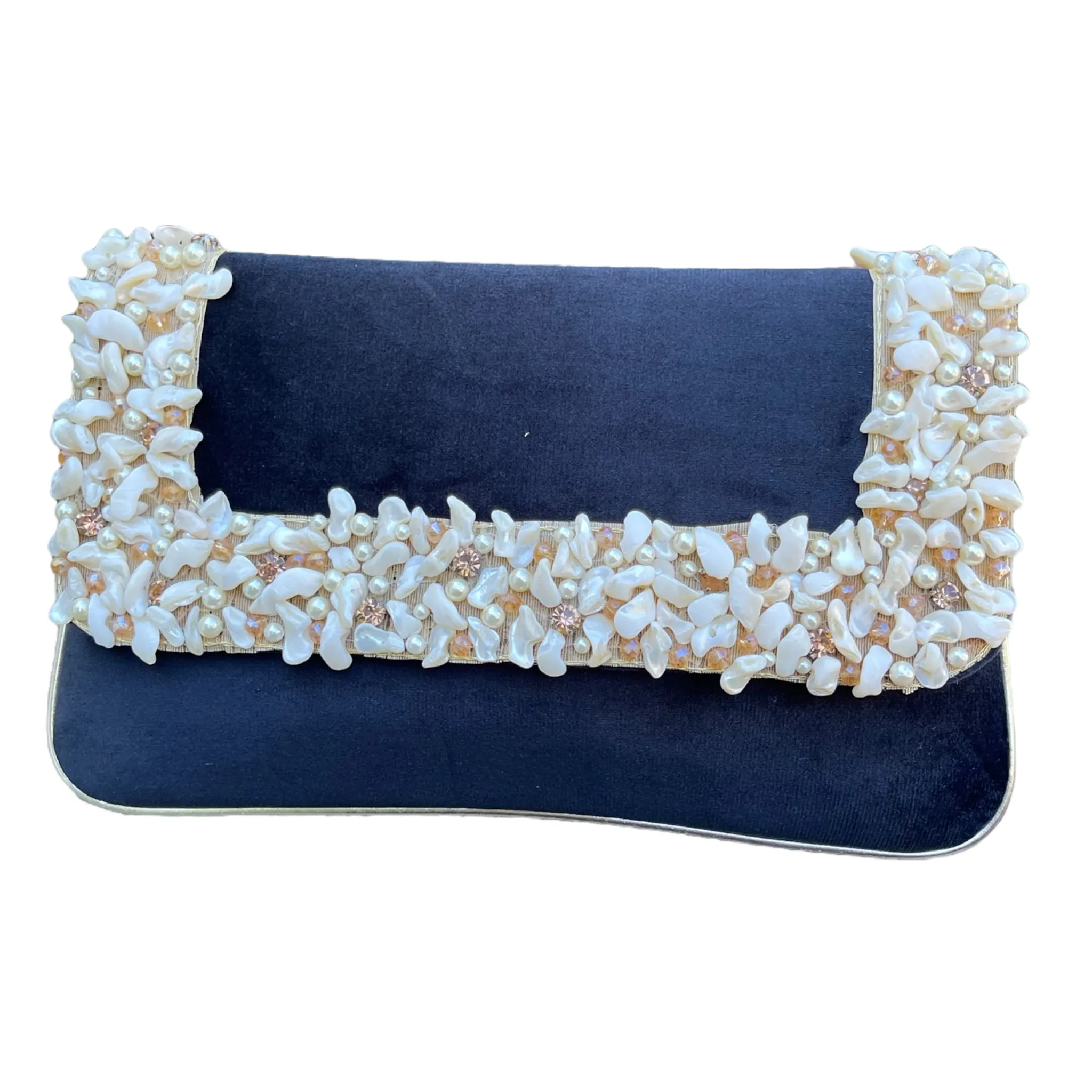 Velvet Hand Bag Purse Clutch With Baroque Pearls #HB1