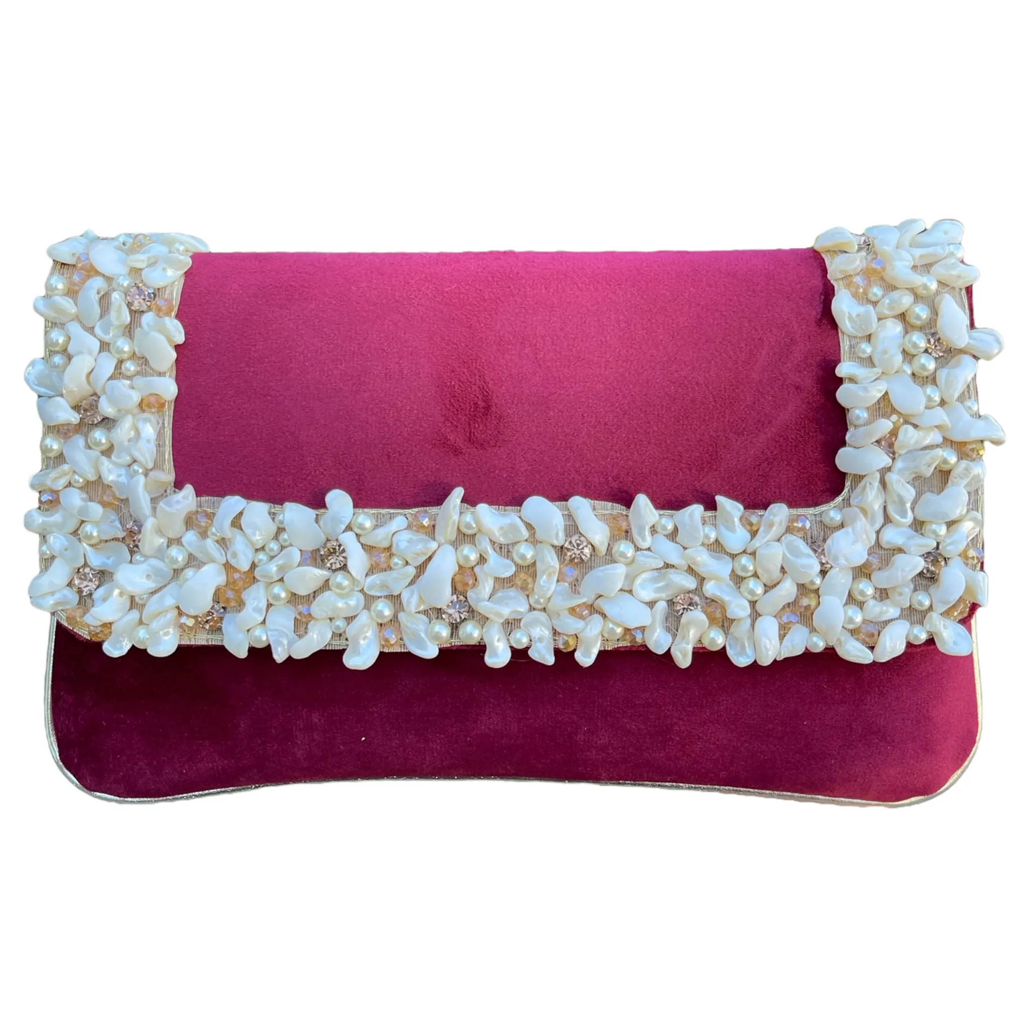 Velvet Hand Bag Purse Clutch With Baroque Pearls #HB1
