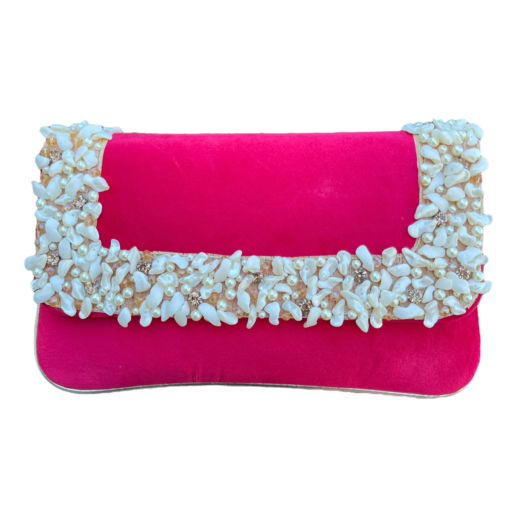 Velvet Hand Bag Purse Clutch With Baroque Pearls #HB1