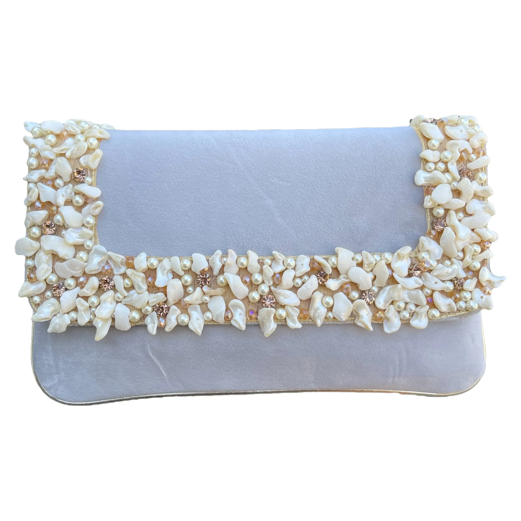 Velvet Hand Bag Purse Clutch With Baroque Pearls #HB1