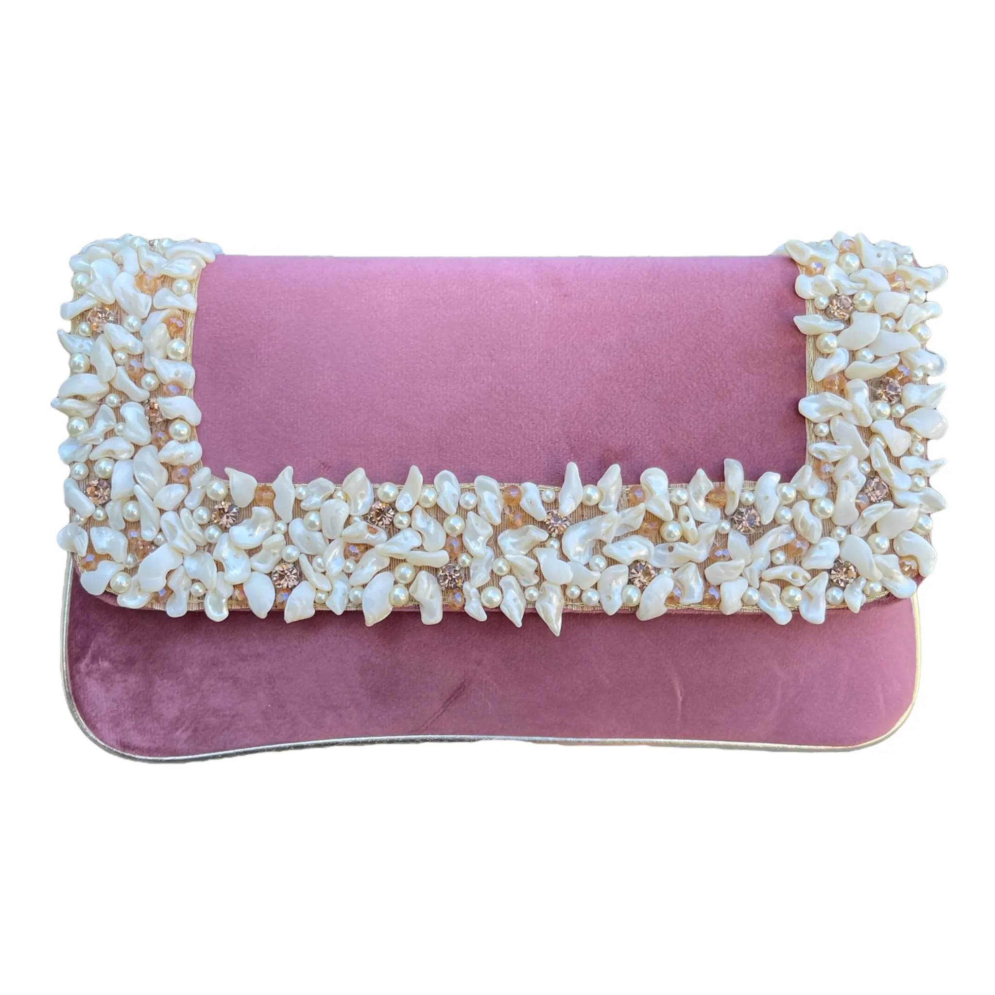 Velvet Hand Bag Purse Clutch With Baroque Pearls #HB1
