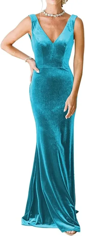 Velvet Mermaid Bridesmaid Dresses for Women Floor Length Sleeveless Formal Evening Gown