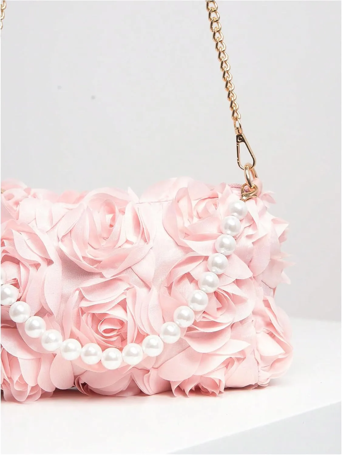 Verdusa Women's 3D Flower Pearl Top Handle Clutch Purses Evening Handbags Crossbody Bag