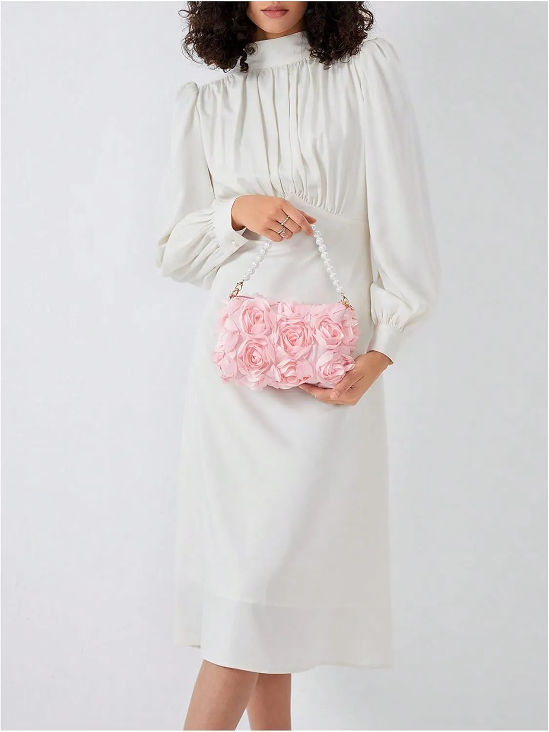 Verdusa Women's 3D Flower Pearl Top Handle Clutch Purses Evening Handbags Crossbody Bag