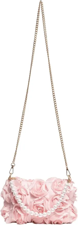 Verdusa Women's 3D Flower Pearl Top Handle Clutch Purses Evening Handbags Crossbody Bag