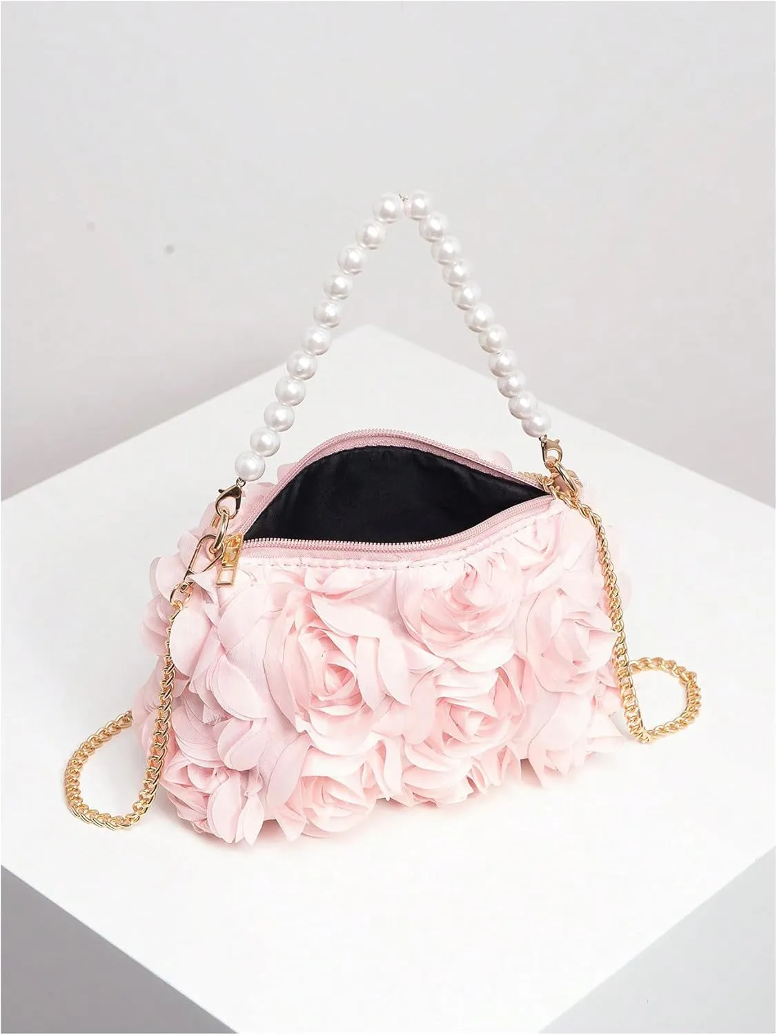 Verdusa Women's 3D Flower Pearl Top Handle Clutch Purses Evening Handbags Crossbody Bag