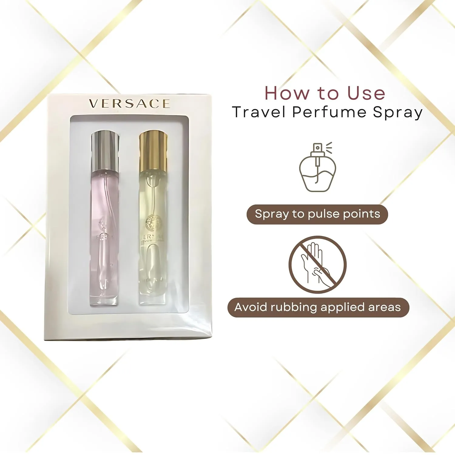Versace Bright Crystal & Yellow Diamond Perfumes for Women – Mini Travel Spray Gift Set – 0.33 Ounce Each