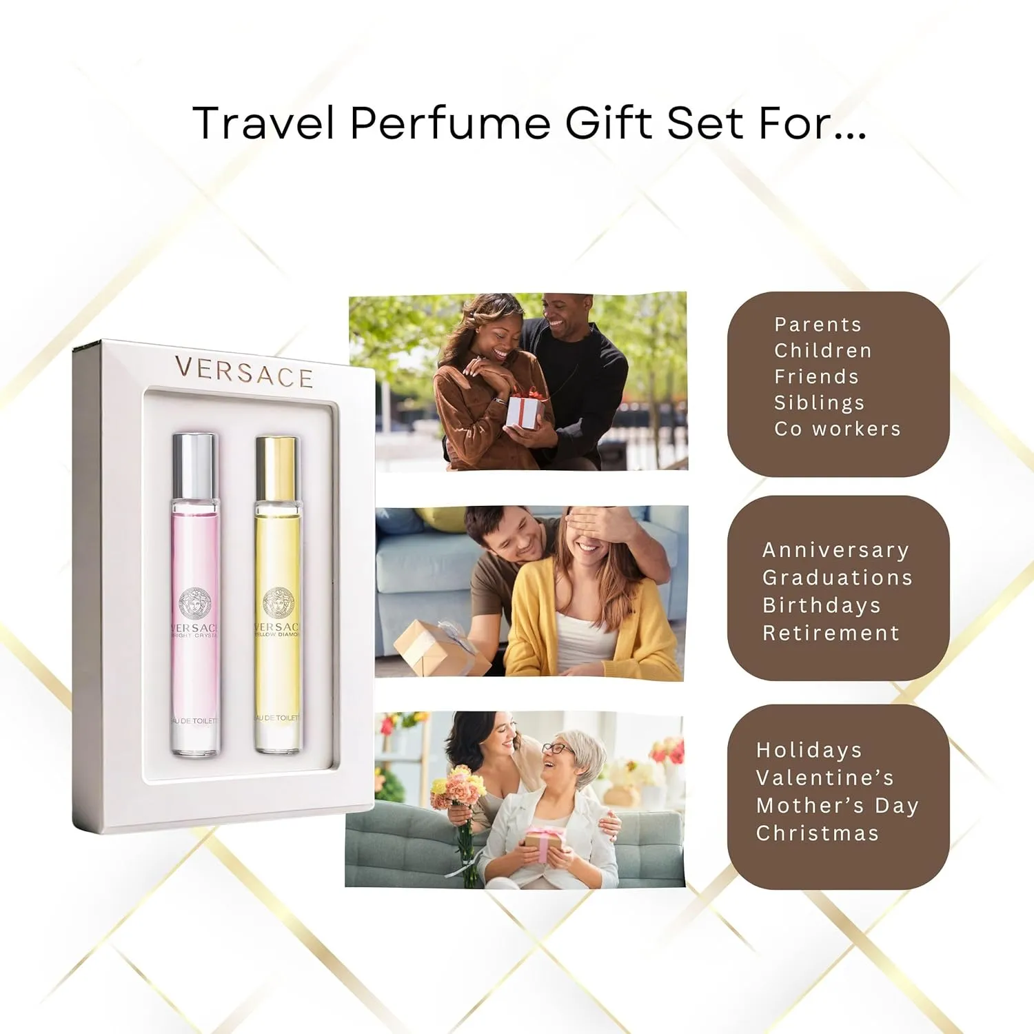 Versace Bright Crystal & Yellow Diamond Perfumes for Women – Mini Travel Spray Gift Set – 0.33 Ounce Each