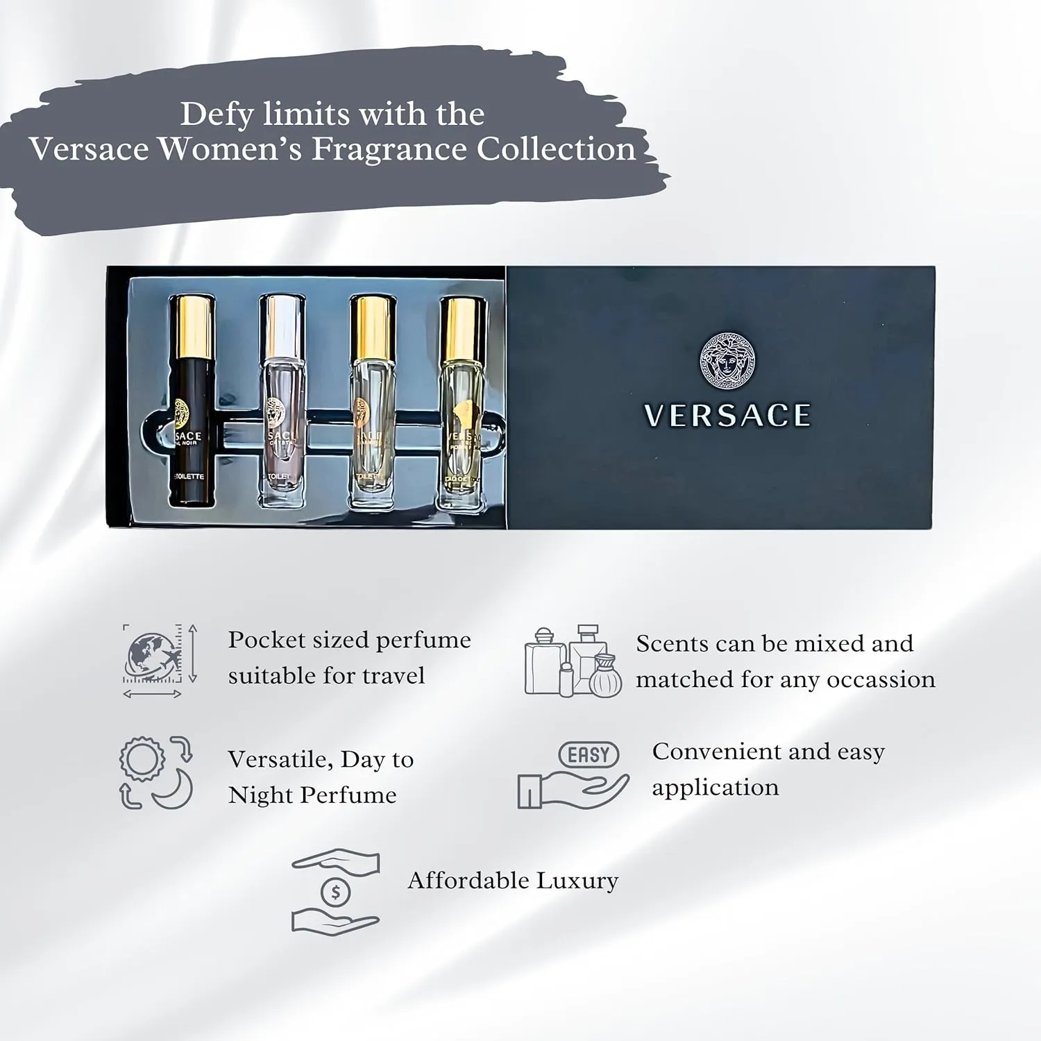 Versace Perfume for Women Variety Mini EDT Rollerball 4-Piece Gift Set – 0.17 Ounce Each