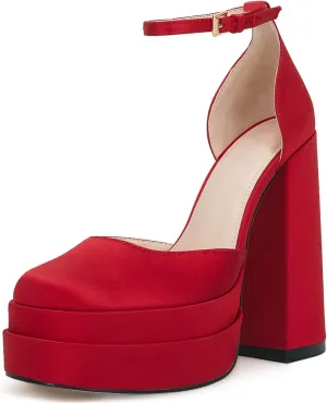 VETASTE Womens Platform Chunky High Block Heels Ankle Strap Party Wedding Dress Pumps Shoes