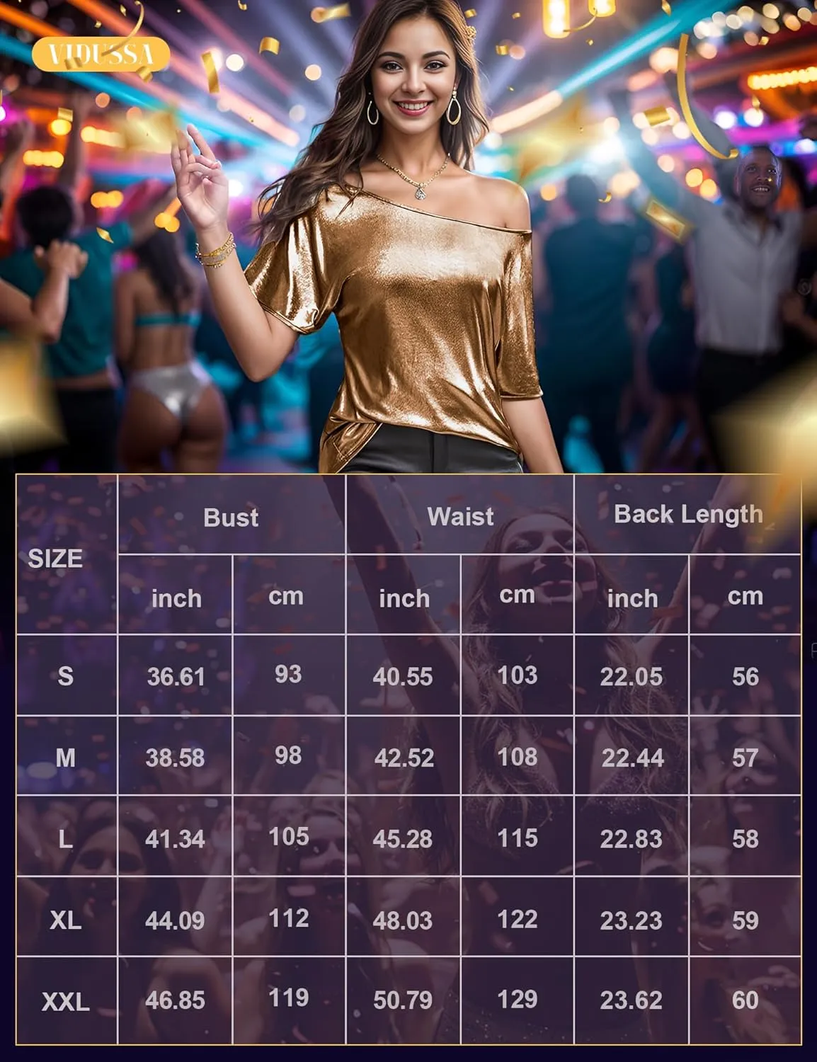 VIDUSSA Women's Off Shoulder Tops Sequin Sparkly Glitter Casual Loose Shirts Short Sleeve Tunic Blouses