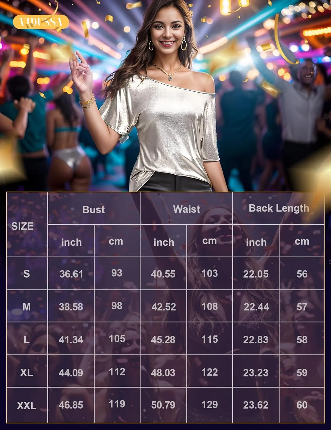VIDUSSA Women's Off Shoulder Tops Sequin Sparkly Glitter Casual Loose Shirts Short Sleeve Tunic Blouses