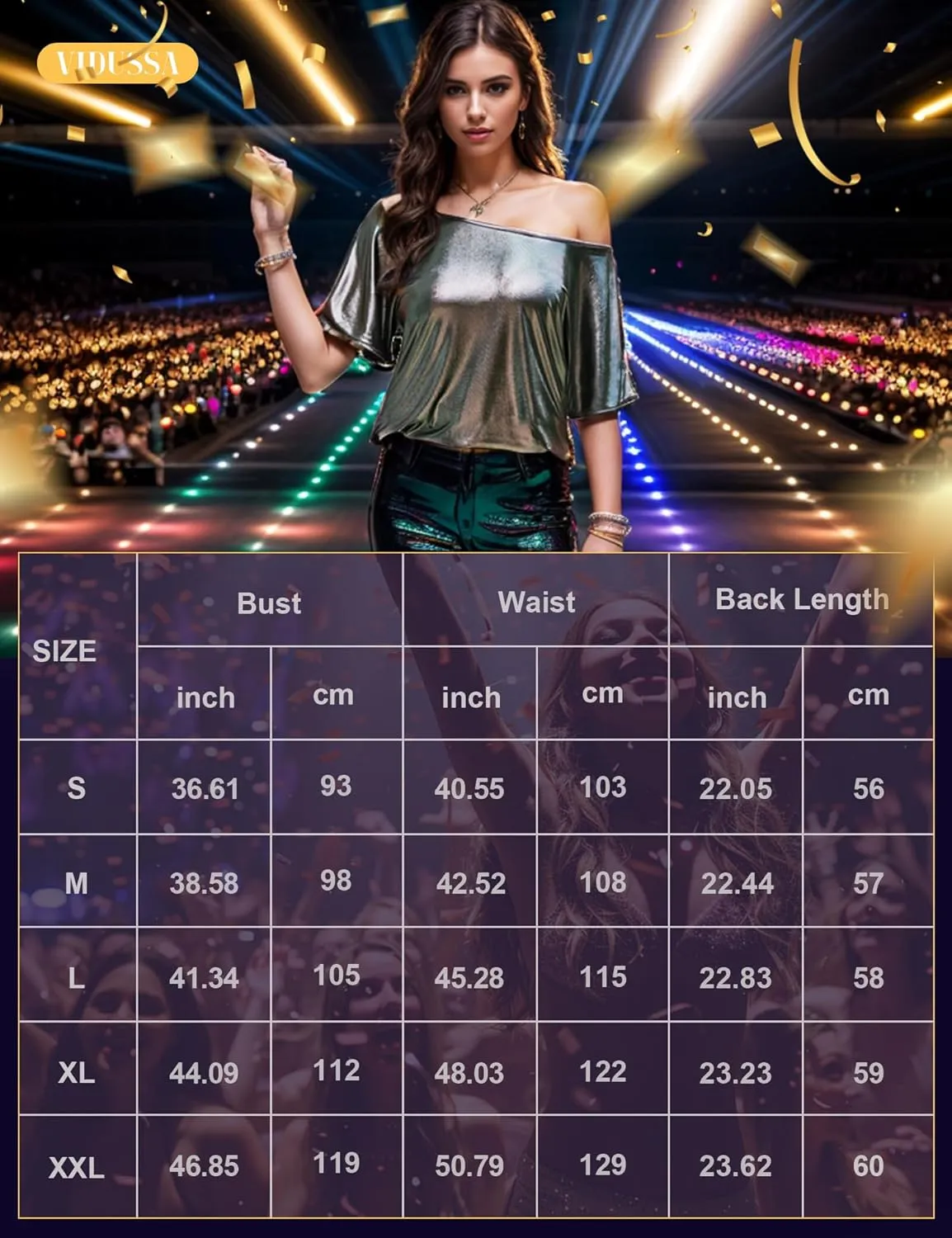VIDUSSA Women's Off Shoulder Tops Sequin Sparkly Glitter Casual Loose Shirts Short Sleeve Tunic Blouses