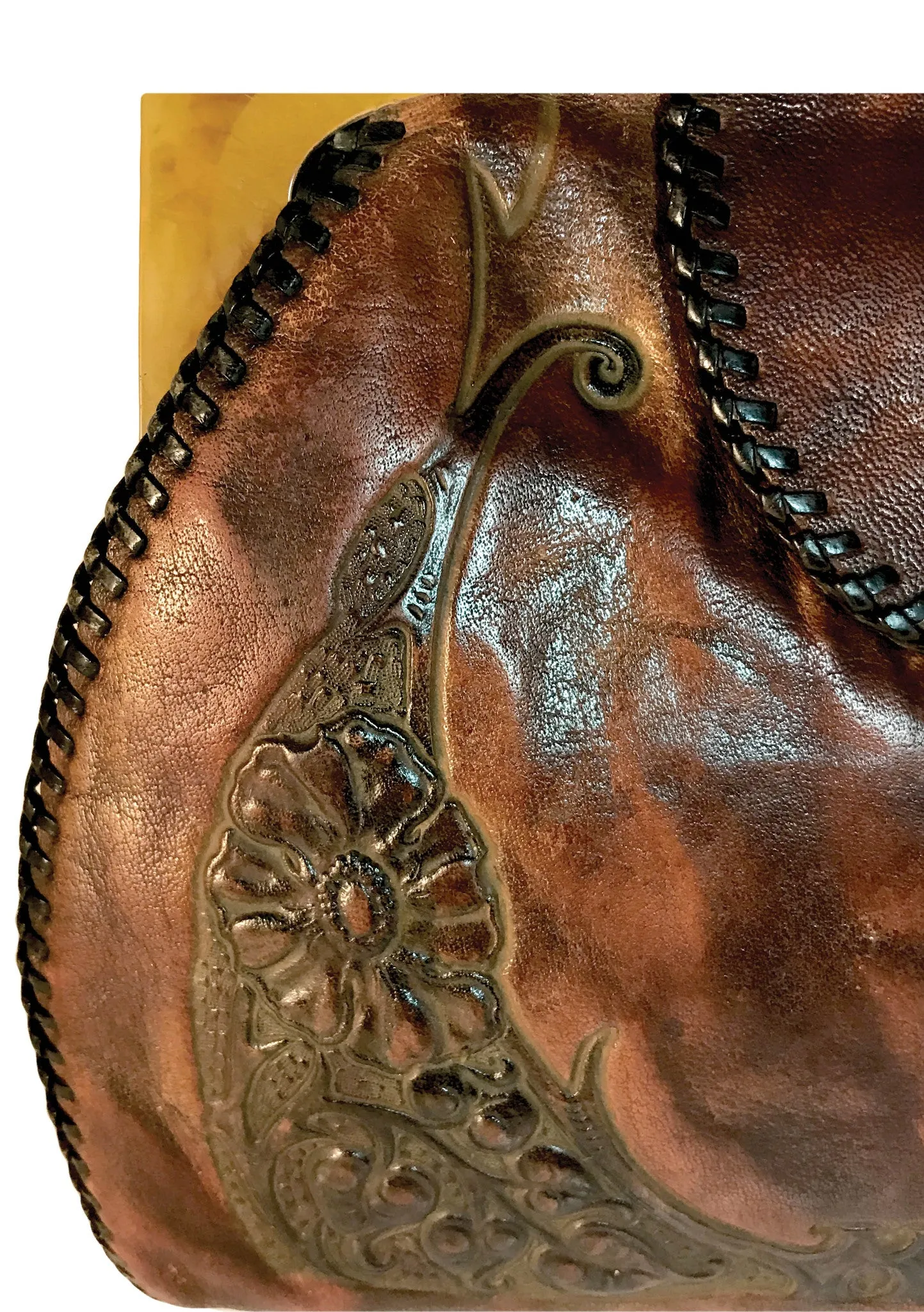Vintage 1920s Tooled Leather Handbag with Bakelite Frame - New!