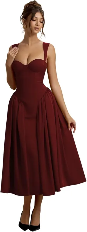 Vintage Corset Bridesmaid Dressses for Women 2025 Satin Long Sweetheart Drop Waist Midi Dress for Party Gowns RO289