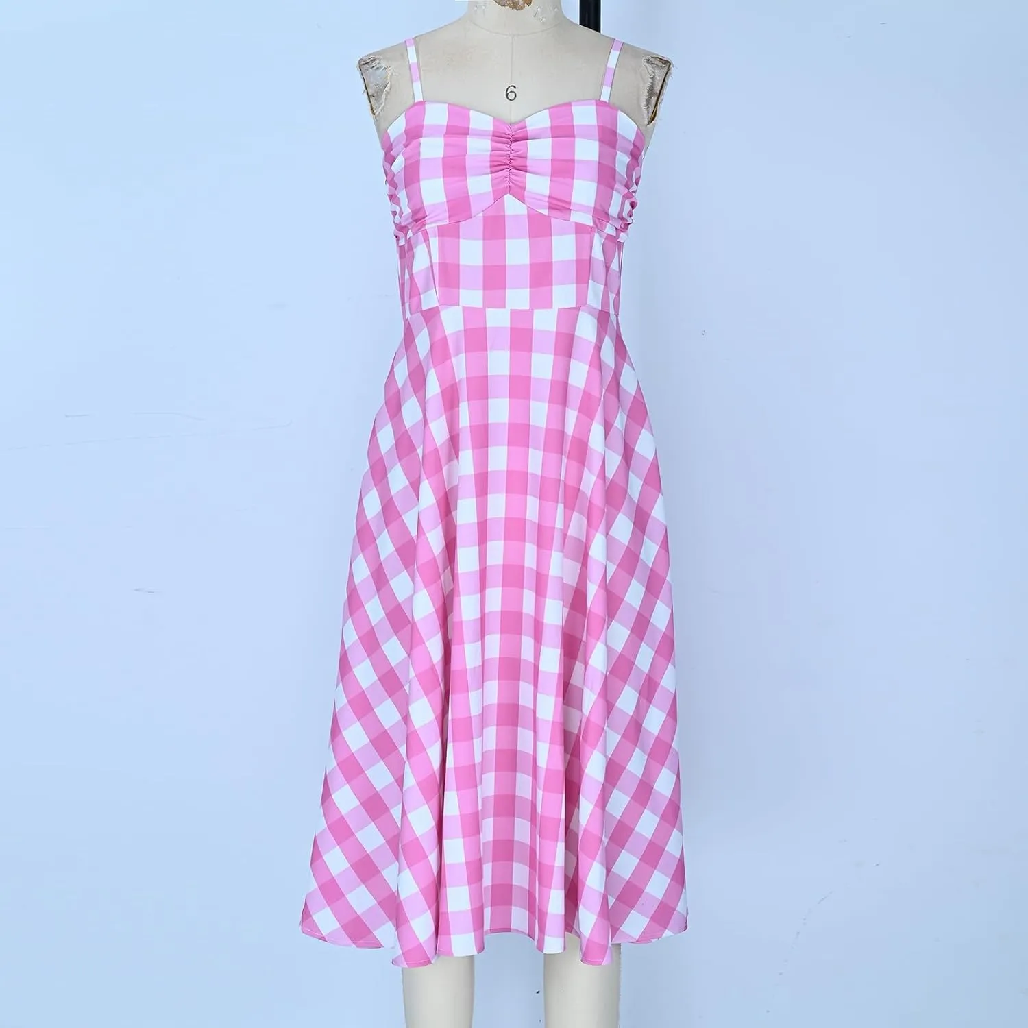 Vintage Plaid Prints Dresses for Women Sexy Straps A-Line Dress Square Neck Slimming Maxi Skirts Camp Court Wear