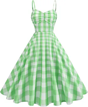 Vintage Plaid Prints Dresses for Women Sexy Straps A-Line Dress Square Neck Slimming Maxi Skirts Camp Court Wear