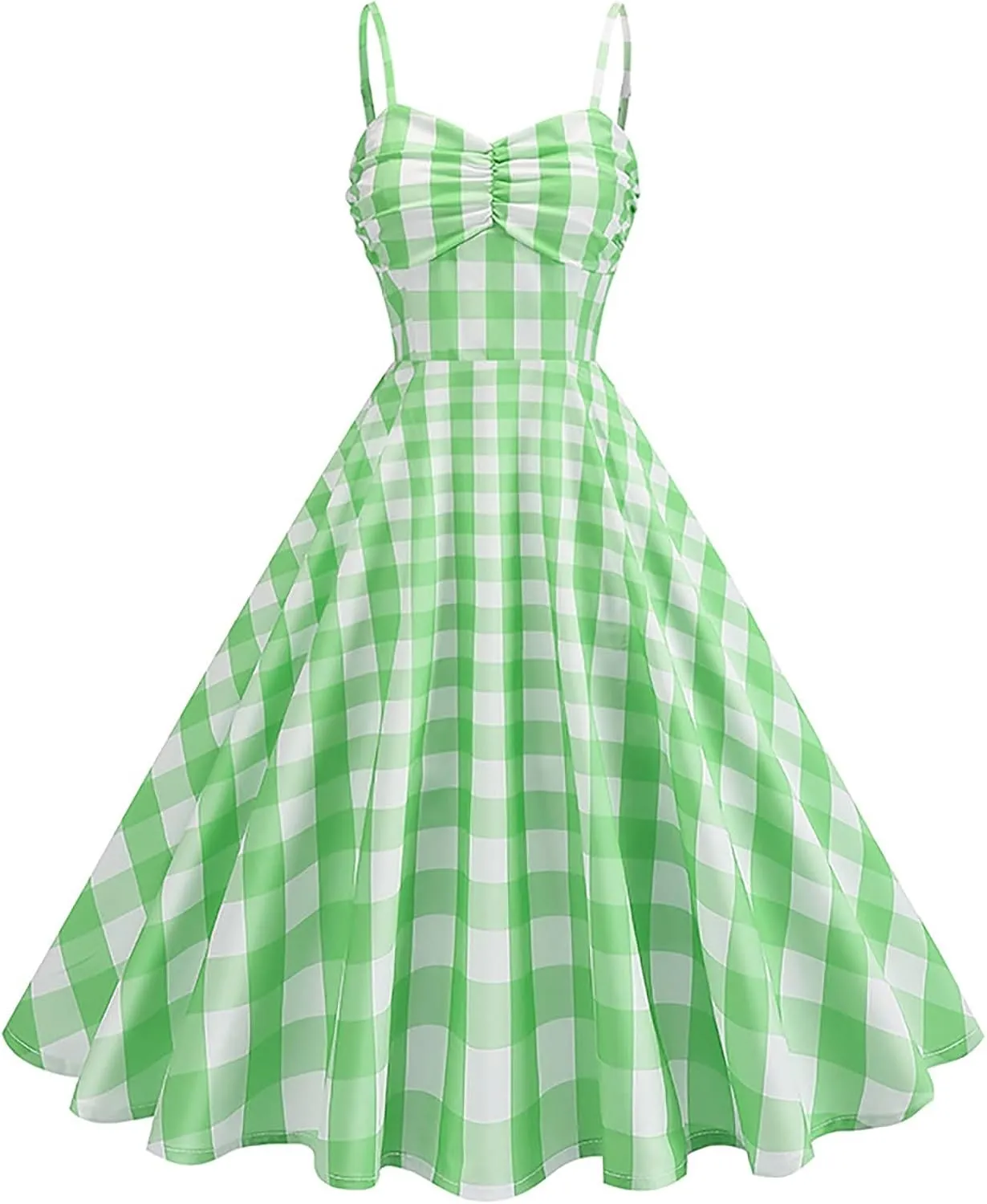 Vintage Plaid Prints Dresses for Women Sexy Straps A-Line Dress Square Neck Slimming Maxi Skirts Camp Court Wear