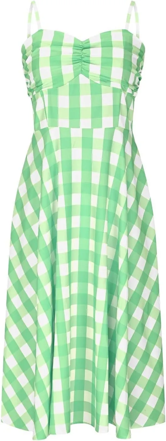Vintage Plaid Prints Dresses for Women Sexy Straps A-Line Dress Square Neck Slimming Maxi Skirts Camp Court Wear