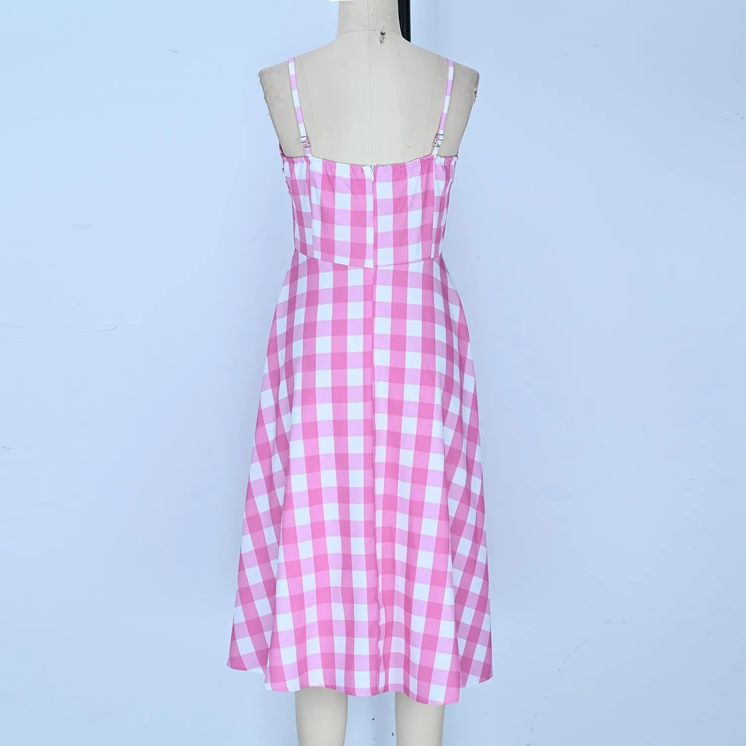 Vintage Plaid Prints Dresses for Women Sexy Straps A-Line Dress Square Neck Slimming Maxi Skirts Camp Court Wear