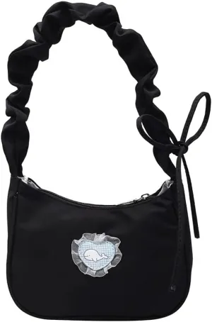 Vintage Shoulder Bag Kawaii Bag Casual Aesthetic Y2K Lace Shoulder Purse Handbags Alt Emo Accessories (Black)