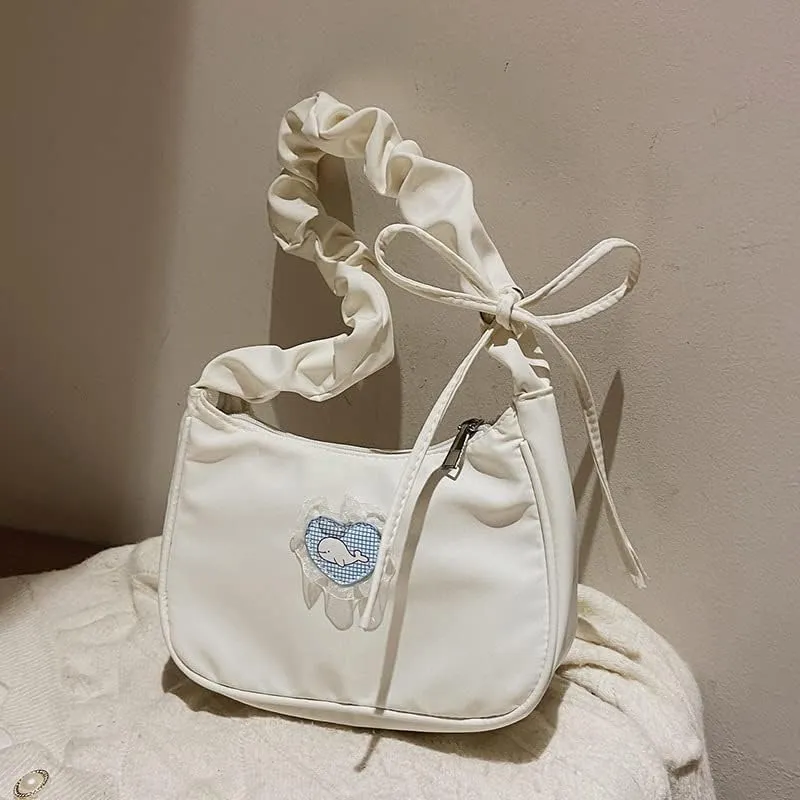 Vintage Shoulder Bag Kawaii Bag Casual Aesthetic Y2K Lace Shoulder Purse Handbags Alt Emo Accessories (White)