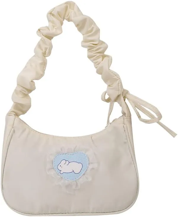 Vintage Shoulder Bag Kawaii Bag Casual Aesthetic Y2K Lace Shoulder Purse Handbags Alt Emo Accessories (White)