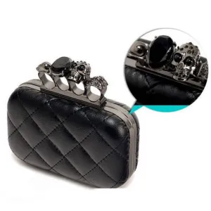 Vintage Skull purse Black Knuckle Ring Handbag Women Skull Clutch Evening Bag With shoulder Chain bolsas femininas