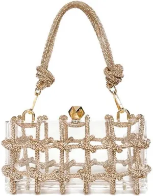 VIRVAR Clear Acrylic Bag, Acrylic Clutch with Rhinestone, Crystal-Embellished Rope Knot Evening Purses for Party Prom Wedding