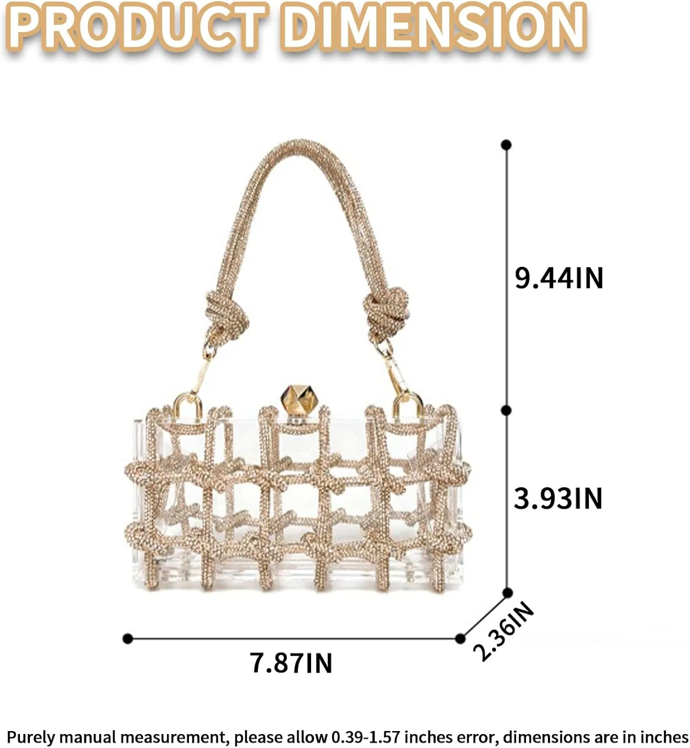 VIRVAR Clear Acrylic Bag, Acrylic Clutch with Rhinestone, Crystal-Embellished Rope Knot Evening Purses for Party Prom Wedding