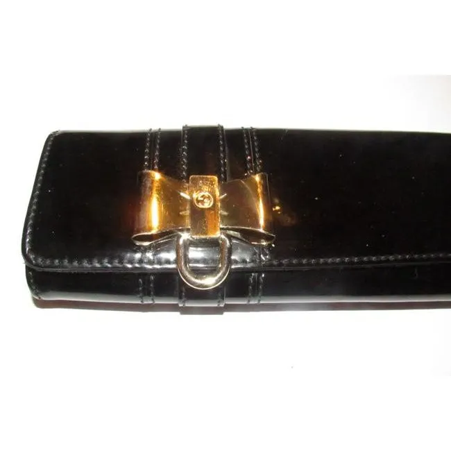 W Clutch Black Leathergold Bow Only today International tracking Gucci Accent Patent