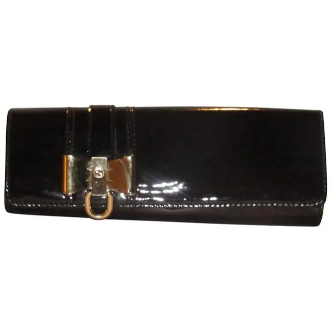 W Clutch Black Leathergold Bow Only today International tracking Gucci Accent Patent