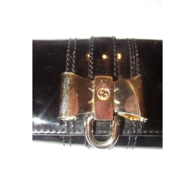 W Clutch Black Leathergold Bow Only today International tracking Gucci Accent Patent
