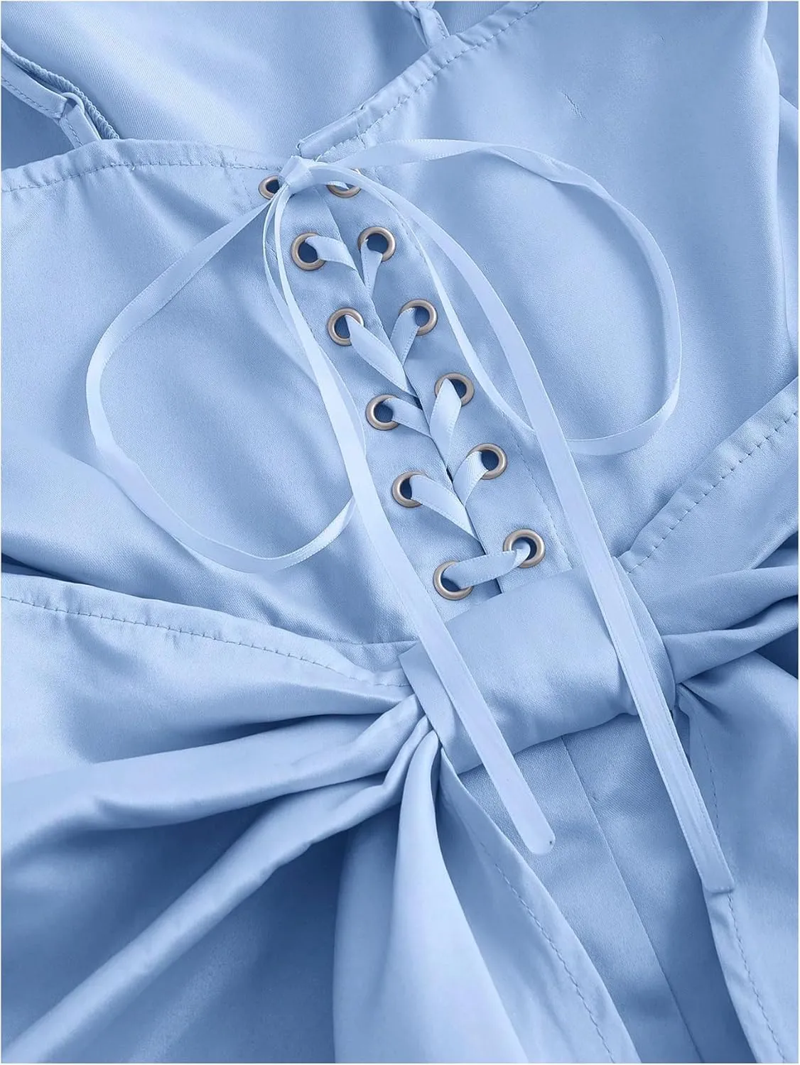 WDIRARA Women's Satin Bow Homecoming Dresses Spaghetti Strap Wedding Guest Gown Summer Mini Dress